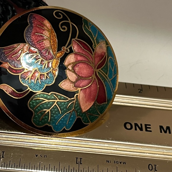 N120 New Cloisonné SET Pendant on Twisted Cord Gold Caps Pierced Earrings - Picture 7 of 11